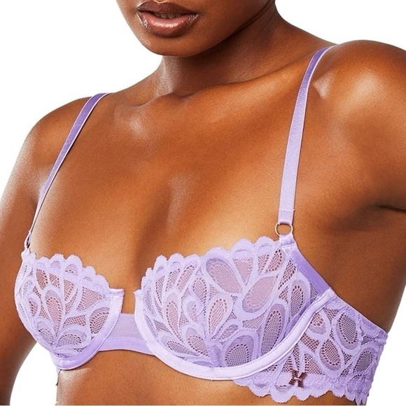 Savage x Fenty Savage Not Sorry Unlined Lace Balconette Bra in Lavender 32B - Picture 5 of 11